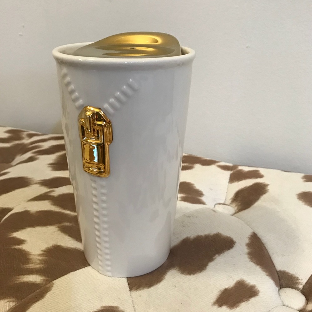 Starbucks Gold Zipper Ceramic Coffee Travel Mug